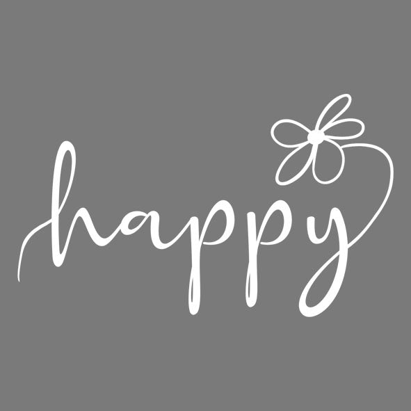 Bügelbild "happy" Schriftzug weiß