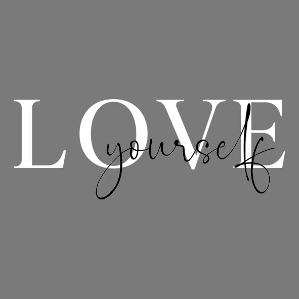 Bügelbild "Love yourself" Schriftzug weiß/schwarz
