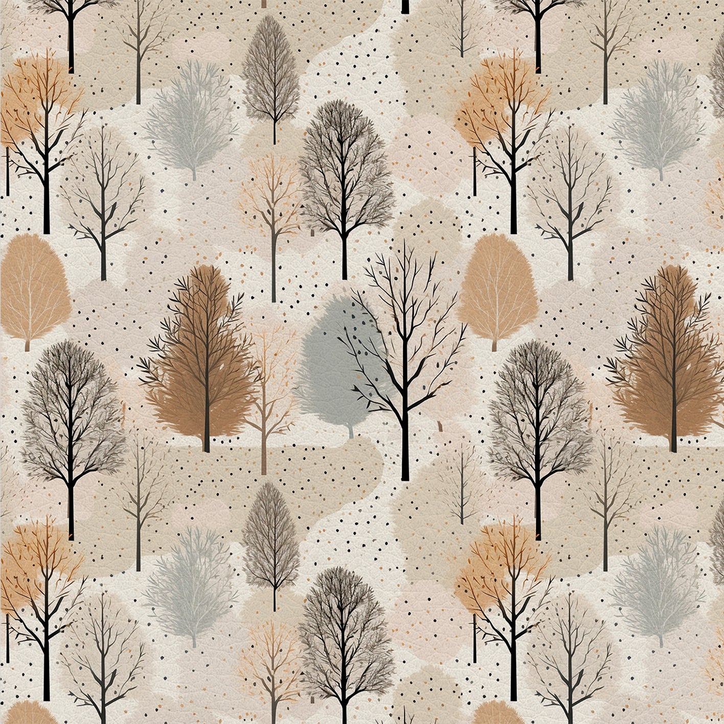 Woodland Whispers – Kunstleder Braun mit Bäumen und Strukturiertem Hintergrund