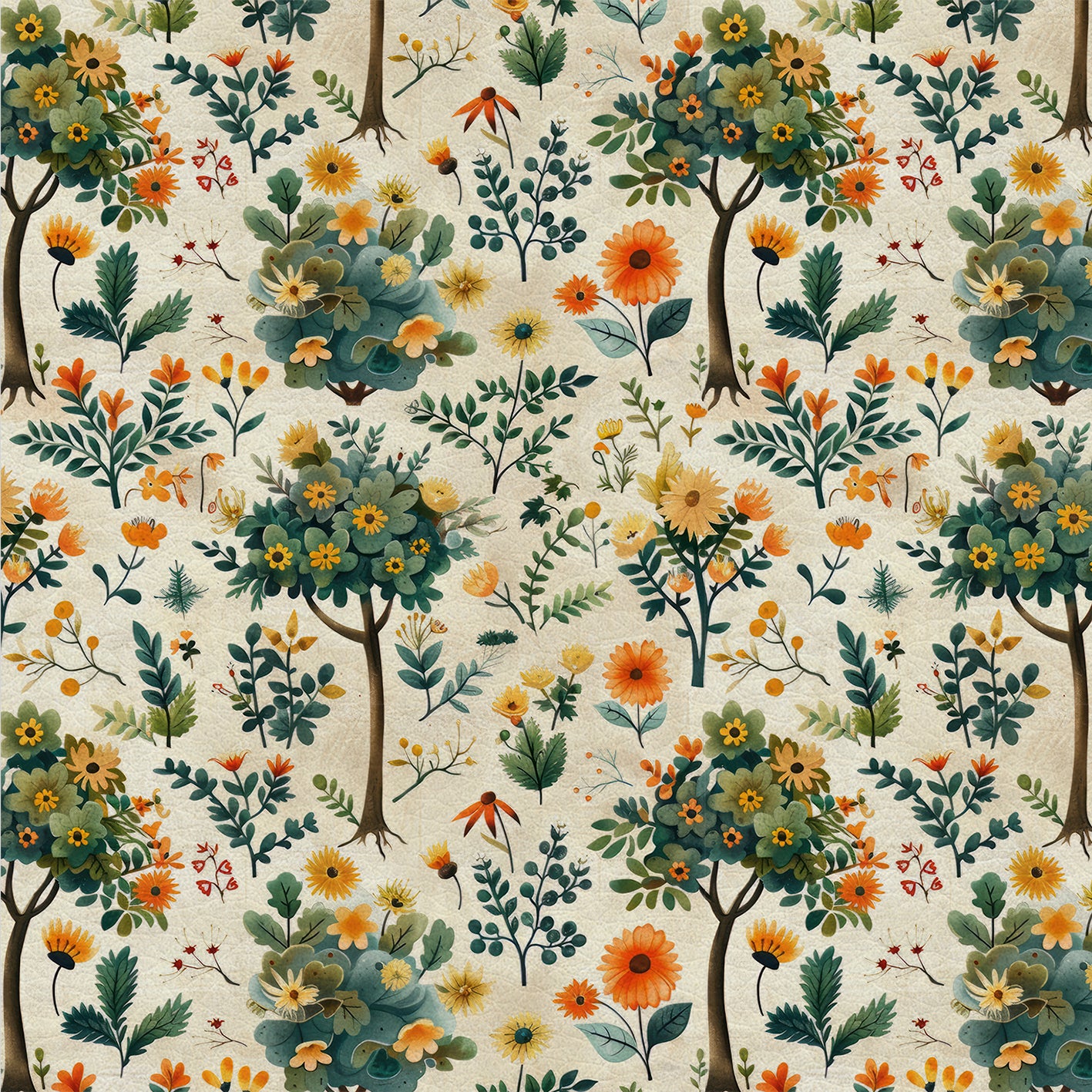 Spring Blossoms – Kunstleder Creme mit Bäumen und Blütenzweigen