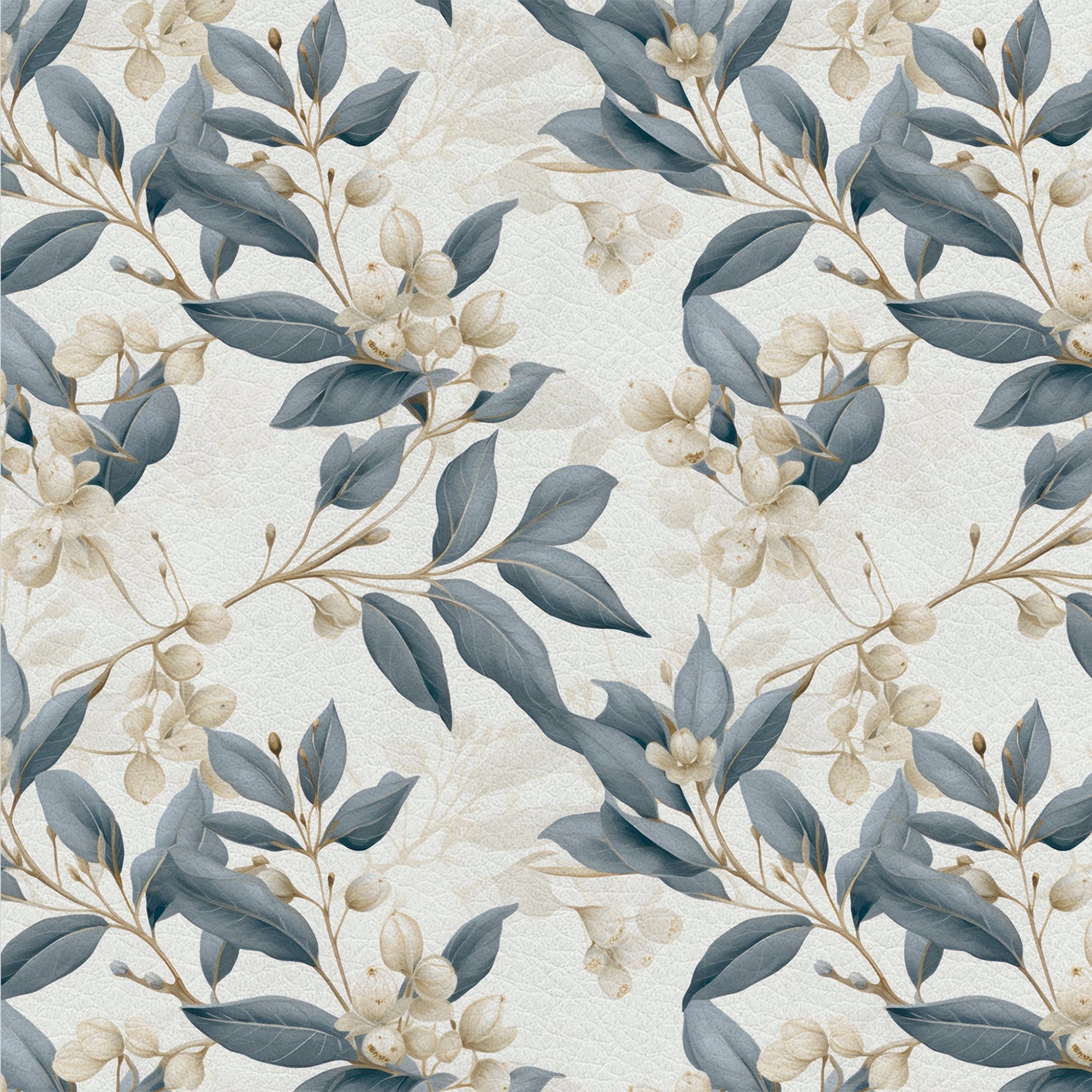 Soft Bloom – Kunstleder Creme mit Zarten Knospen und Blättern