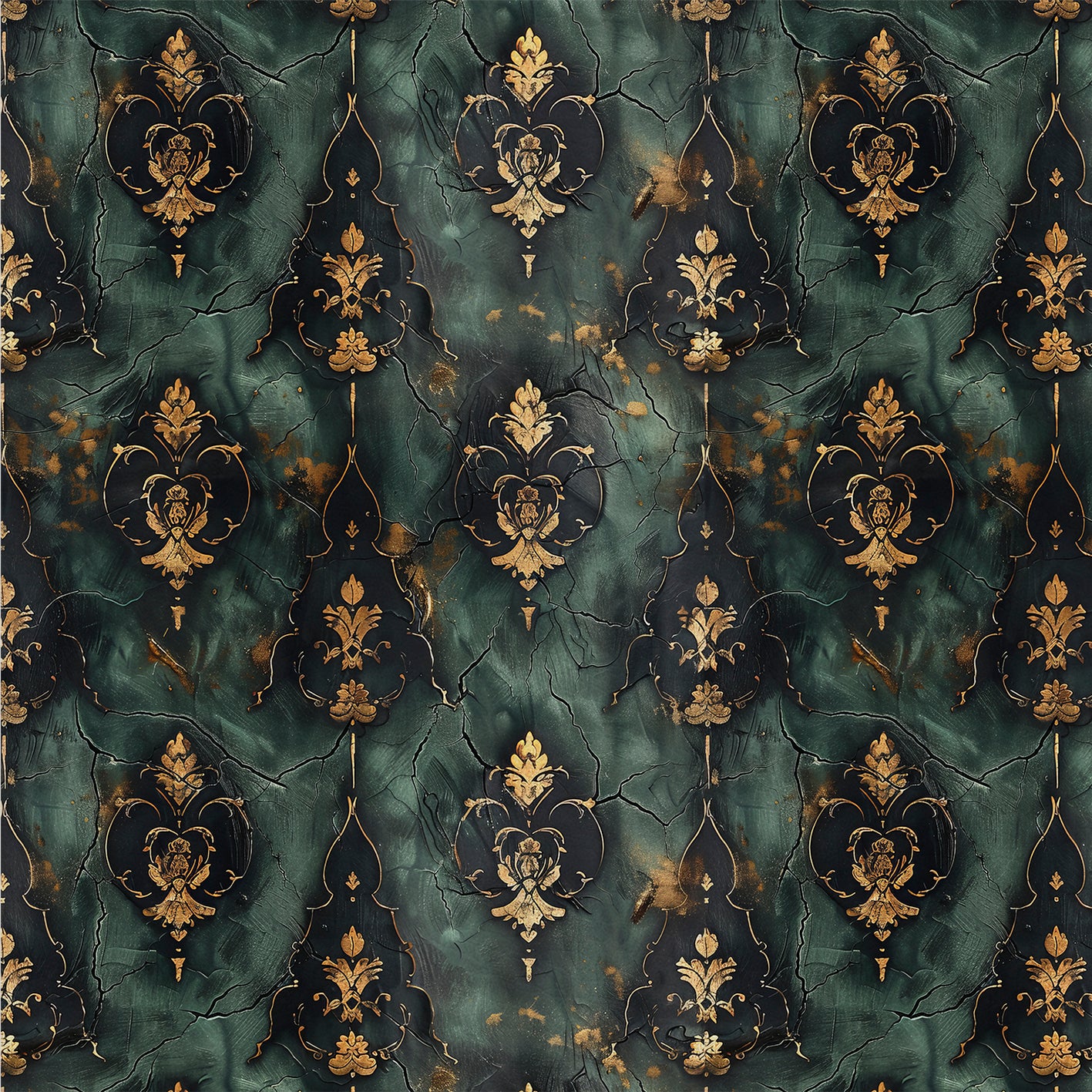 Antique Charm – Kunstleder Grün mit Ornamenten und Goldakzenten