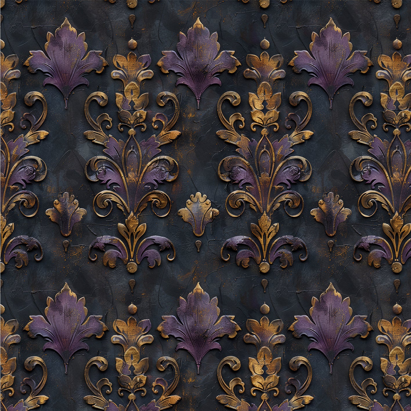 Majestic Night – Kunstleder Dunkel mit Ornamenten in Gold und Lila