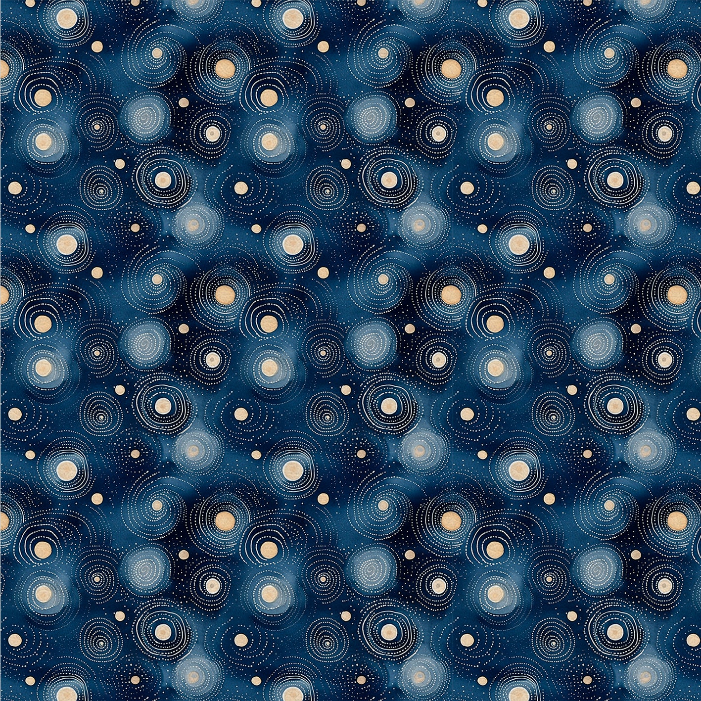 Celestial Rings – Kunstleder Blau mit Cremefarbenen Kreis-Ornamenten