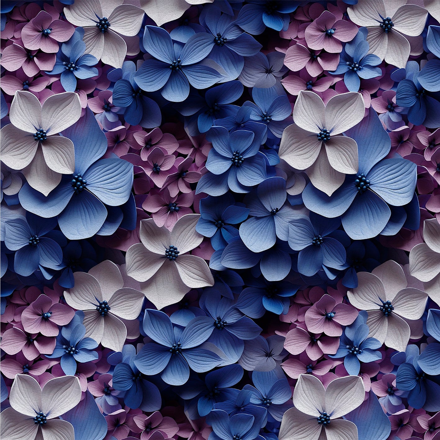 Blossom Sea – Kunstleder mit Hortensienblüten in Zarten Farben