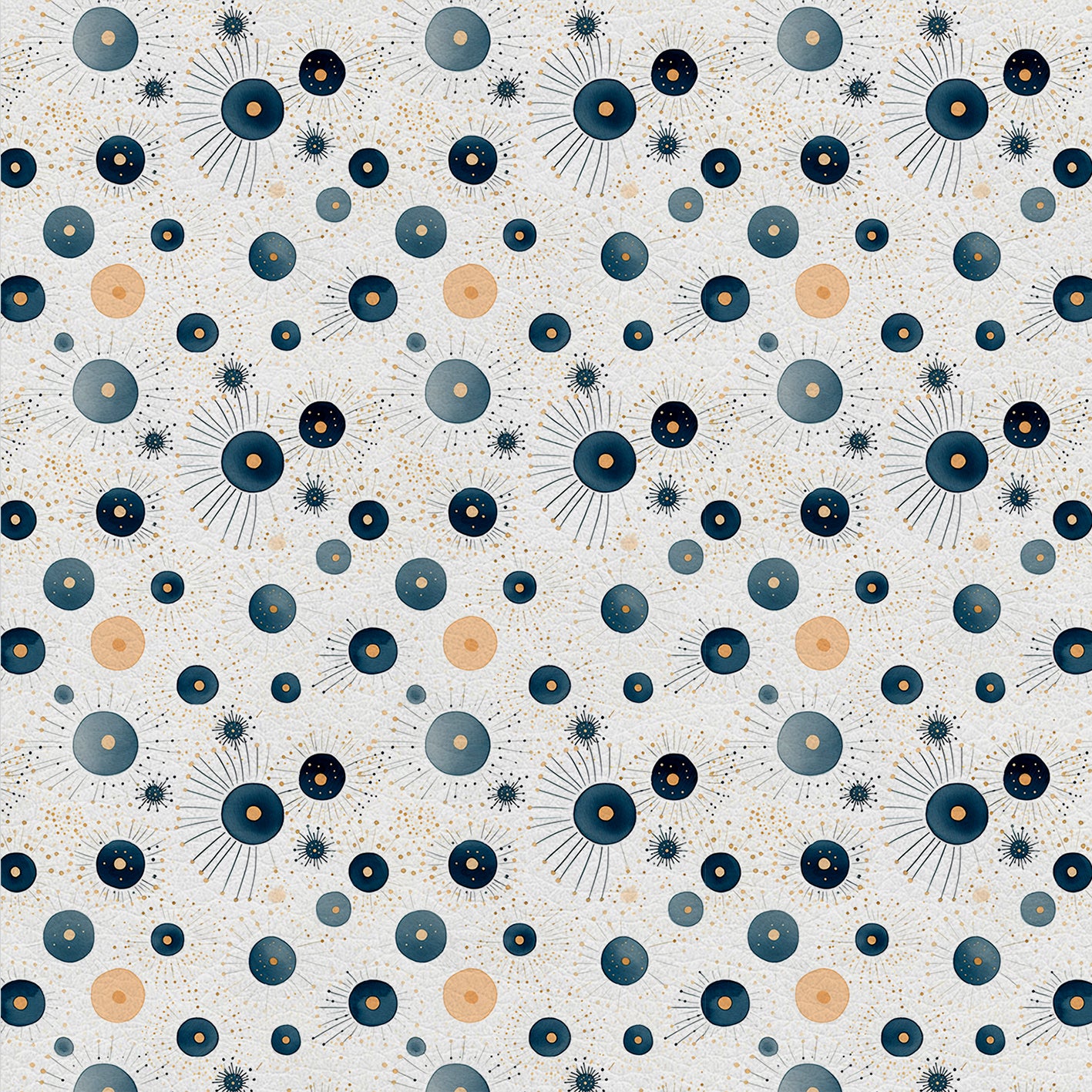 Celebration Sparks – Kunstleder mit Kreisen in Blau und Orange auf Cremigem Grund