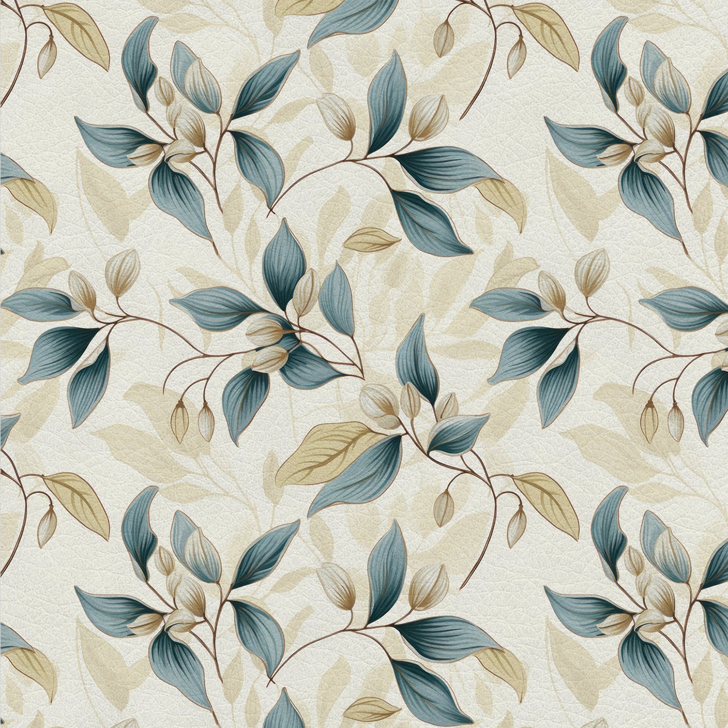 Soft Elegance – Kunstleder mit Knospen und blauen Blättern