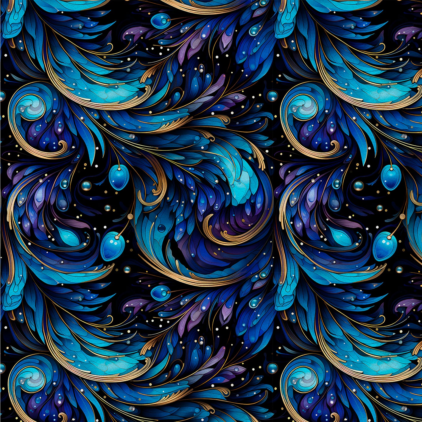 Indigo Whispers – Kunstleder mit geschwungenen Blättern in Blau und Lila