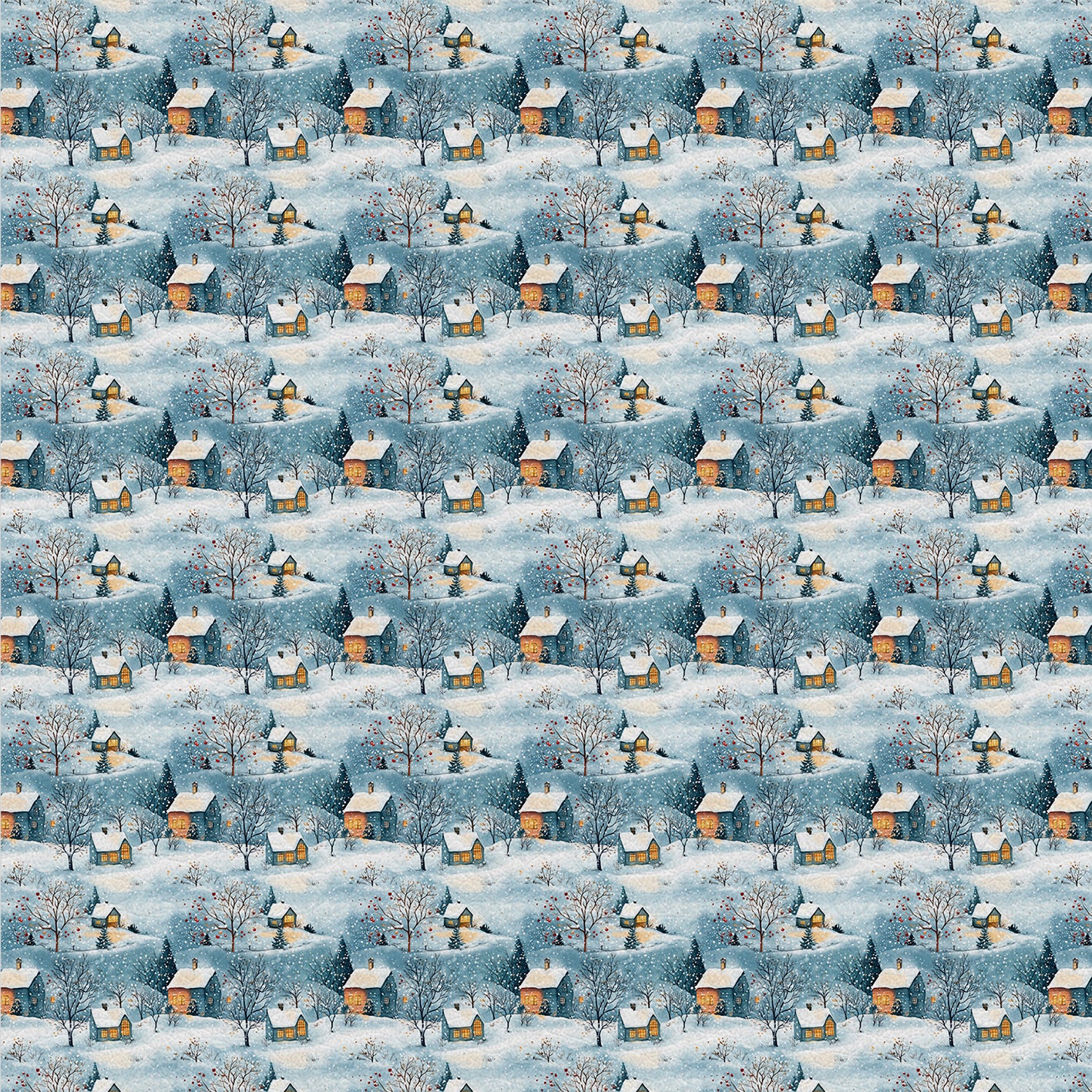 Winter Village – Kunstleder mit schneebedeckten Häusern und Lichtern im Fenster