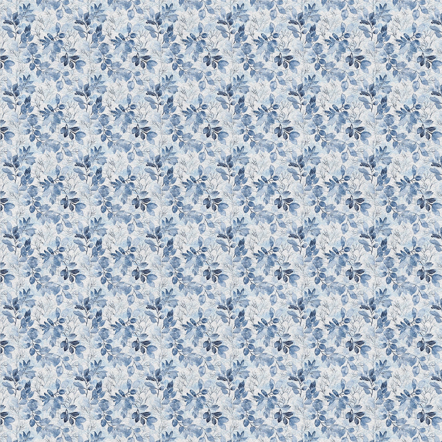 Frosted Leaves – Kunstleder mit winterlichen Blättern in Blautönen