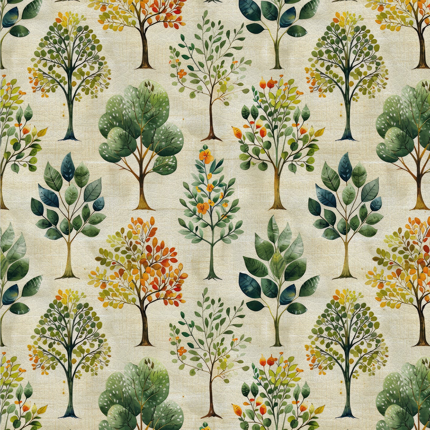 Dreamy Trees – Kunstleder mit farbenfrohen Bäumen auf hellem Grund