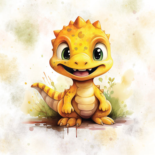 Baby Dino Gelb mit grünen Augen