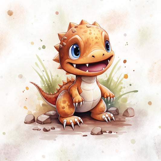 Baby Dino Orange mit blauen Augen