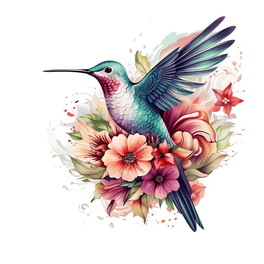Bügelbild Kolibri Floral 1