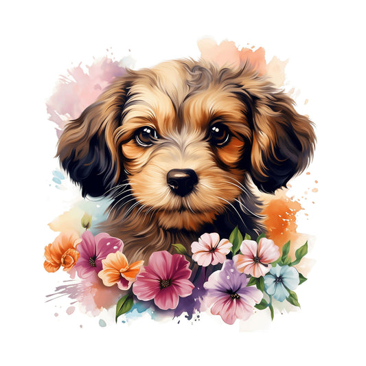 Bügelbild Hund Floral 1