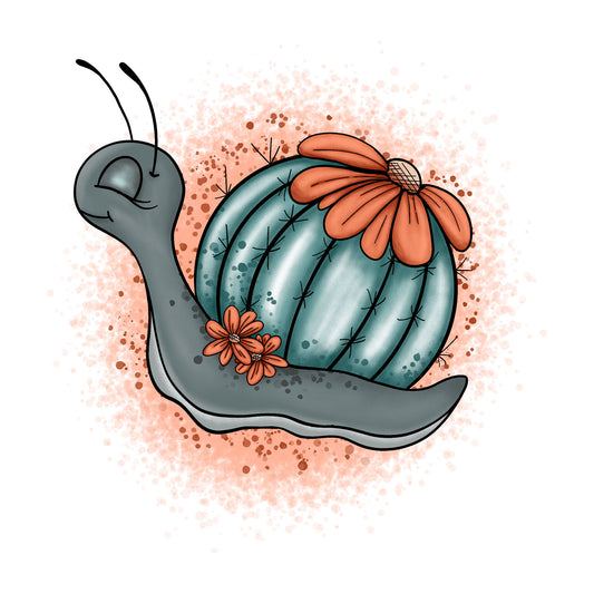 Bügelbild Schnecke mit Kaktus (handgezeichnet)